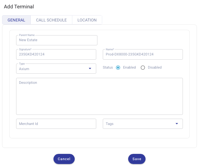 Add Terminal form