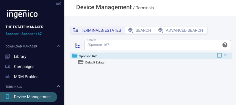 Device Management view showing the estate tree