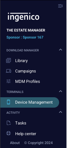 HEM left-hand navigation sidebar